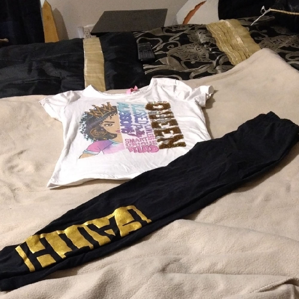 White and Black Graphic Tee and Pants Set